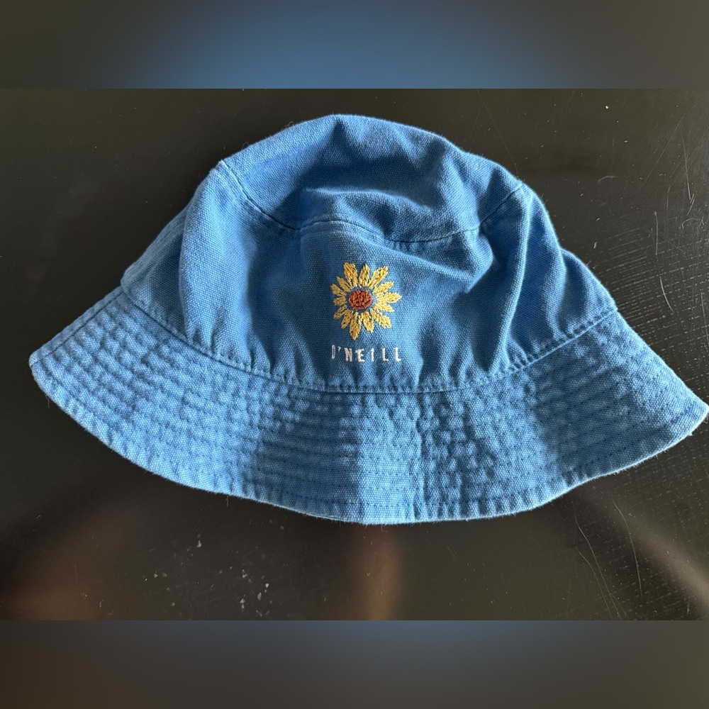 Vintage O'Neill Blue Bucket Hat with Sunflower Design